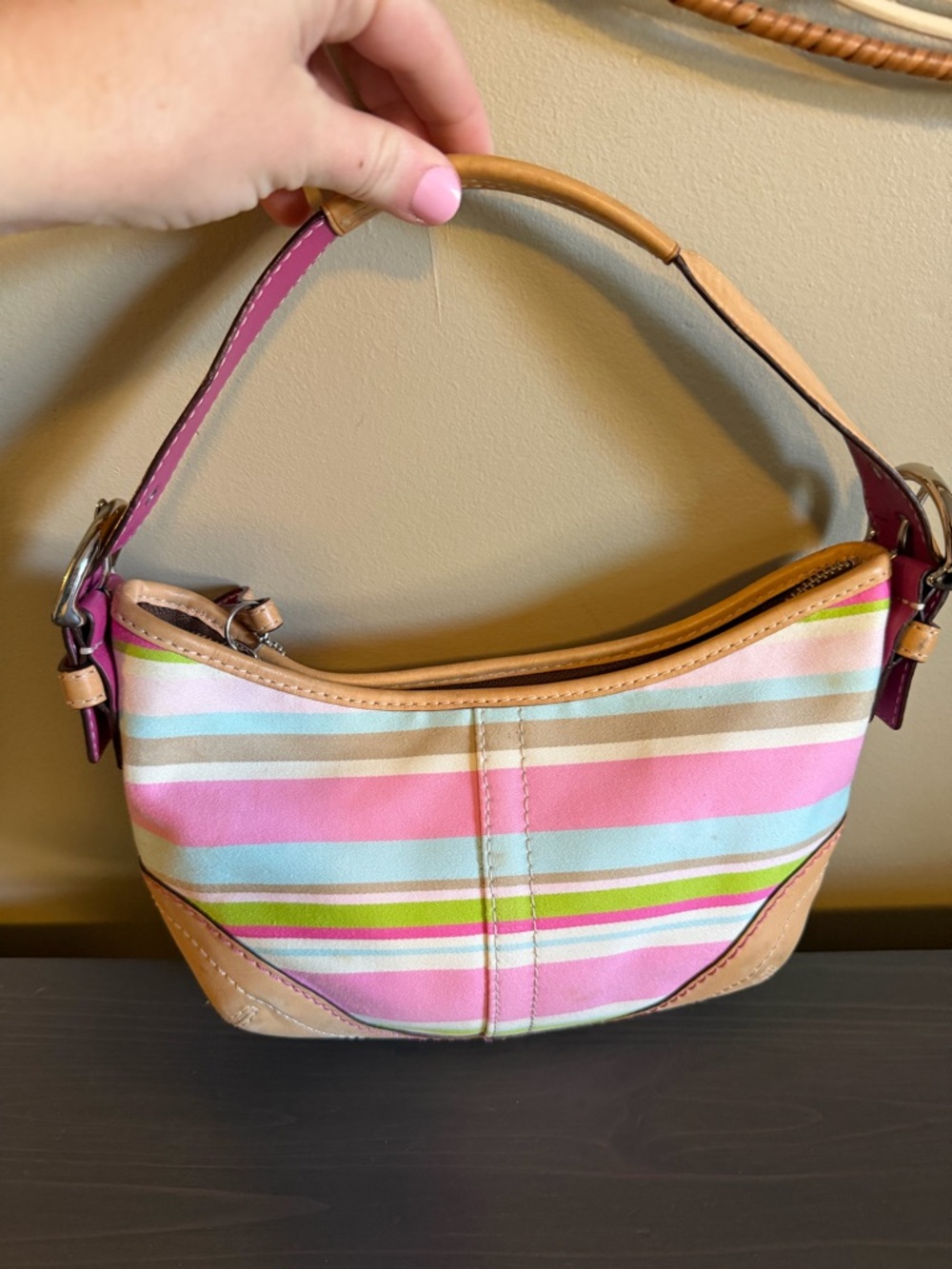 Coach Pink, Light Blue & Tan Striped Shoulder Bag - Picture 3 of 13